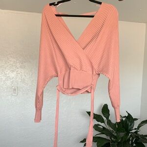 Elegant Pink Wrap Sweater Top